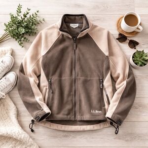 L.L. Bean Women’s Full Zip Fleece Jacket | Brown Tan Colorblock | Size Medium